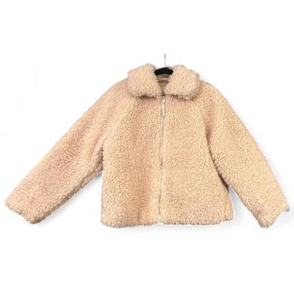 a new day Jackets & Blazers - A New Day Sherpa Fleece Jacket Women’s M Light Pink Apricot Zip Quilted Lining